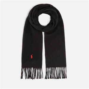 Polo Ralph Lauren Black Scarf with Red Logo One Size - NWT